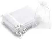 Dealglad 100Pcs Organza Bags 3x4 inches White, Small Mesh Jewelry Pouches Drawstring Christmas Wedding Party Favor Gift Bags
