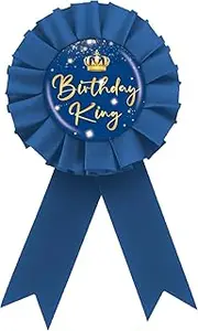 [ROSTYAKZ] Birthday King Tinplate Badge Pin, Blue Rosette Happy Birthday Boy Button Pin, Crown Birthday King Badge Pin for Men, Birthday Man Brooch Buttons, King Birthday Party Supplies, Medium, tinplate,