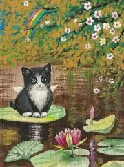 1.5x2 DOLLHOUSE MINIATURE PRINT OF PAINTING RYTA 1:12 SCALE KITTEN TUXEDO CAT