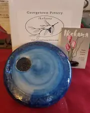 Georgetown Pottery Ikebana Ware Blue Round Vase Flower Frog Signed NEW W/BOX