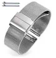 Women's Silver Tone Steel Mesh Watch Band Strap Double Lock Clasp Ladies #5025
