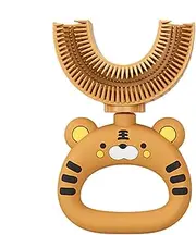 U Shaped Toddler Toothbrush, Soft Silicone U Shaped Kids Toothbrush, Soft Silicone Brush Head, 360° Manual Oral Teeth Cleaning Design For Children, Cartoon Tiger