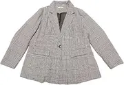 [Agnes Orinda] Plus Size Blazer Suit for Women Notch Lapel One Button Work Office Plaid Blazer Jacket