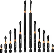 Yakamoz 12Pcs PH2 Phillips Screw Head Magnetic Screwdriver Bit Set, 1/4 Inch Hex Shank Anti-Slip S2 Steel Cross Head Screw Driver Bits for Impact Driver Power Screwdriver