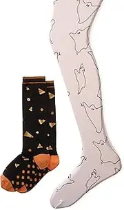 [Jefferies Socks] Big Girls' Ghost Tight and Halloween Candy Knee High (Pack of 2)