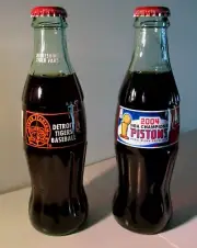 DETROIT TIGERS & 2004 DETROIT PISTONS NBA CHAMPIONS - COKE BOTTLES - FULL -