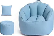 UYSOFRCV High Back Bean Bag Chair (No Beans), Premium Cotton Linen Sack Bean Bag Sofa Couch Cover with Side Pockets Lazy Lounger for Kids and Adults, Without Filling,Sky Blue