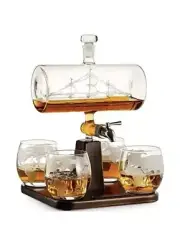 Whiskey & Wine Decanter “Los Angeles” Logo Ship Decanter 1000ml, Set with 4