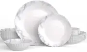 MEKY Glassware 18-Piece Opal Dish Sets with Marble Pattern, Safe for Microwave &