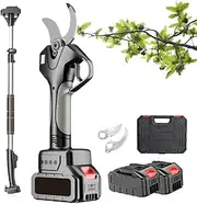 45mm Cordless Electric Pruning Shears, Electric Pruning Shear with LCD Display for Gardening, 2 Battery-Powered & Extension Rod, for Hedges, Bushes