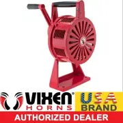 BASE/TABLE MOUNT LOUD HAND CRANK MANUAL OPERATED AIR RAID ALARM METAL SIREN RED