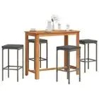 5-Piece Garden Bar Set Wood Rattan Dining Stools Chairs Table Outdoor Patio Grey