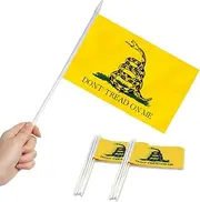Anley Don't Tread on Me Mini Flag 12 Pack - Hand Held Small Miniature Gadsden Flags on Stick - Fade Resistant & Vivid Colors - 5x8 Inch with Solid Pole & Spear Top