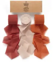 Fall Handmade Chiffon Silk Ribbon Fringe 1.5" x 21 Yd Terracotta Frayed Edges...