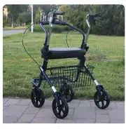 Folding Shopping Scooter For The Elderly Portable Trolleys With Four Wheels Can Be Pushed And Seated To Buy Vegetables Blue