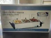 Triple Buffet Server and Warming Tray Bella Cucina Wedding Hostess Pot Luck NIB