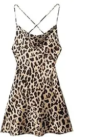 VCODWCSJO TRAF Women's Summer New Sexy Leopard Print Dresses Hip Backless Halter Strapless Backless Mini Dresses Party Fashion Dresses-Leopard Print -M
