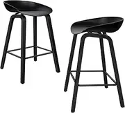 ALFORDSON 2pcs Wooden Bar Stools, Modern Dining Kitchen Barstools, Counter Dining Chair with Footrest, 67cm Seat Height, All Black