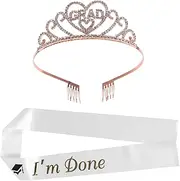 [Beavorty] 1 Set Graduation Tiara and Sash Set Rhinestone Crown with Satin Sash for Students for Graduation Ceremony and Celebrations Lasting Keepsake for Academic Achievements