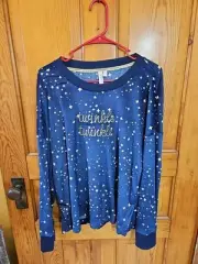 PAJAMA TOP, SZ. LARGE, JOYSPUN SILKY SOFT Navy PLUSH STRETCHY LONG SLEEVE NWT