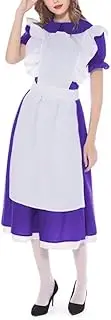 [Fetish Queen] Female PVC Leather Long Dress Peter Pan Collar Cosplay Maid Costume with Apron Short Sleeve Party Clothing