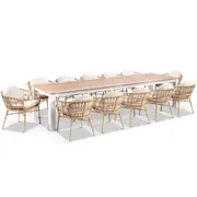 Balmoral 3.55m Outdoor Teak Top Aluminium Table with 12 Moana Chairs - Outdoor Dining Settings