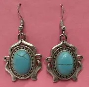 Natural Turquoise Stone Teardrop Dangle Earrings Blue Gemstone Drop Earrings