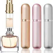 DIOHIO 5ml Perfume Atomizer Travel Refillable,Mini Cologne Dispenser, Bottom-Filling Fragrances Perfumes Bottle,Portable Sprayer Pocket Size for Women Men Cruise Car Trip Gift (Gold-Pink-Sliver)
