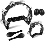 Tambourine Metal Jingles Hand Held Percussion,Tambourine For Adults,Half Moon And Egg Shakers, Sand Hammer Apply Adults Kids Party, KTV, Church (Black)