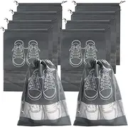 [ZKSXOA] 8 Pcs Large Travel Shoe Bag, Portable Drawstring Shoes Storage Bags, Waterproof Shoes Bags with Transparent Slot, for Men Women Daily and Travel Use (Light Grey), Grey