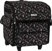 Serger Machine Rolling Storage Case, Black Floral - Carrying Bag for Overlock Ma