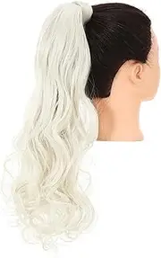 Synthetic Long Wavy Ponytail Hair Extension Heat Resistant Wrap Around Clip-In Ponytail Hairpieces Platinum Blonde 20 Inch