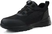 [SDEQA] Safety Trainers for Mens Rotary Button Steel Toe Cap Work Shoes Lightweight on-Slip with Air Cushion Industrial Protective Composite Construction Work Footwear