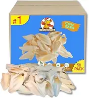 Brazilian Pet 100% Natural Real Cow Ears (50 Pack) Prime Dog Chews, Over 5 inches Free Range Grass Fed Cattle, No additives, Chemicals or Hormones