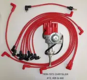 1959-1972 440 CHRYSLER Small Female Cap HEI Distributor + RED Spark Plug Wires
