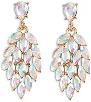 [RGY] Iridescent Rhinestone Earrings for Prom, Sparkling Bridal Cluster Drop Dangle Stud Earrings, AB Crystal Pageant