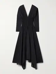 Salon 1884 - Shirred Asymmetric Striped Cotton-poplin Maxi Dress - Black - FR 40