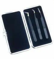 Professional black Gold Eyelash Extension Tweezers set of 3 with Magnetic Case
