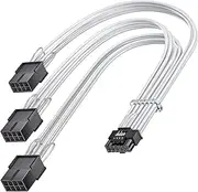 Fasgear PCI-e 5.0 12V-2x6 Extension Cord 30cm 16 Pin(12+4) to 3x8Pin(6+2) Female Sleeved Extension Cable 16AWG 12VHPWR GPU Power Cable Compatible for RTX 3090Ti 4070Ti 4080 4090 5070 5070Ti 5080