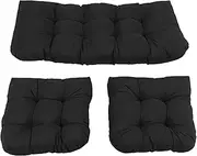 Luocute PP Cotton Outdoor Chair Cushions Set, Polyester Fabric Indoor Tufted Wicker Chair Cushions with Ties and Tufted Design, Breathable Loveseat and U Shape Cushions, 3 Piece for (Black)