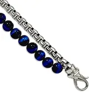 [JewelryWeb] Stainless Steel Polished Box Chain and Blue Tigers Eye Beads 2 Strand Bracelet 8.5mm Wide 22 Centimeters- Strand-Bracelet for Women and Men