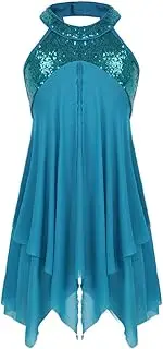 [Choomomo] Girls Halter Sequins Cross Back Lyrical Dance Leotard Dress Modern Ballroom Kids Sparkly Dancewear