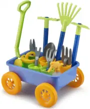 Pull along Garden Wagon and Gardening Tools Toy Play Set for Toddlers, Kids with