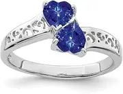 [JewelryWeb] 925 Sterling Silver Polished Rhodium Dark Sapphire Qtz Love Heart Ring 2mm Wide Statement-Ring for Women