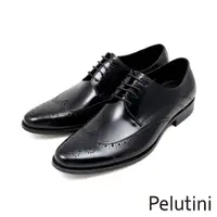 在飛比找momo購物網優惠-【Pelutini】經典質感翼紋雕花綁帶德比鞋 黑色(311
