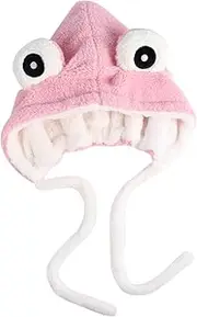 [DEARMAMY] Cartoon Frog Plush Ear Protection Hat for Outdoor Warmth Soft Comfortable Knitted Style for Autumn and Safe Odorless for Family and Friends Pink