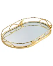 Classic Touch Oval Shaped Mirror Tray with Gold Leaf Design