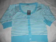 Girl's Pumpkin Patch Bahama Blue Stretch Stripe Cardigan Size 11 NWT