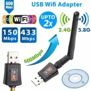2.4GHz 5GHz Dual Band 600Mbps USB WiFi Wireless Dongle AC600 Lan Network Adapter