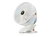 Clip-on Fan with LED Light 5 Speeds Rechargeable Mini USB Desk Fan-White